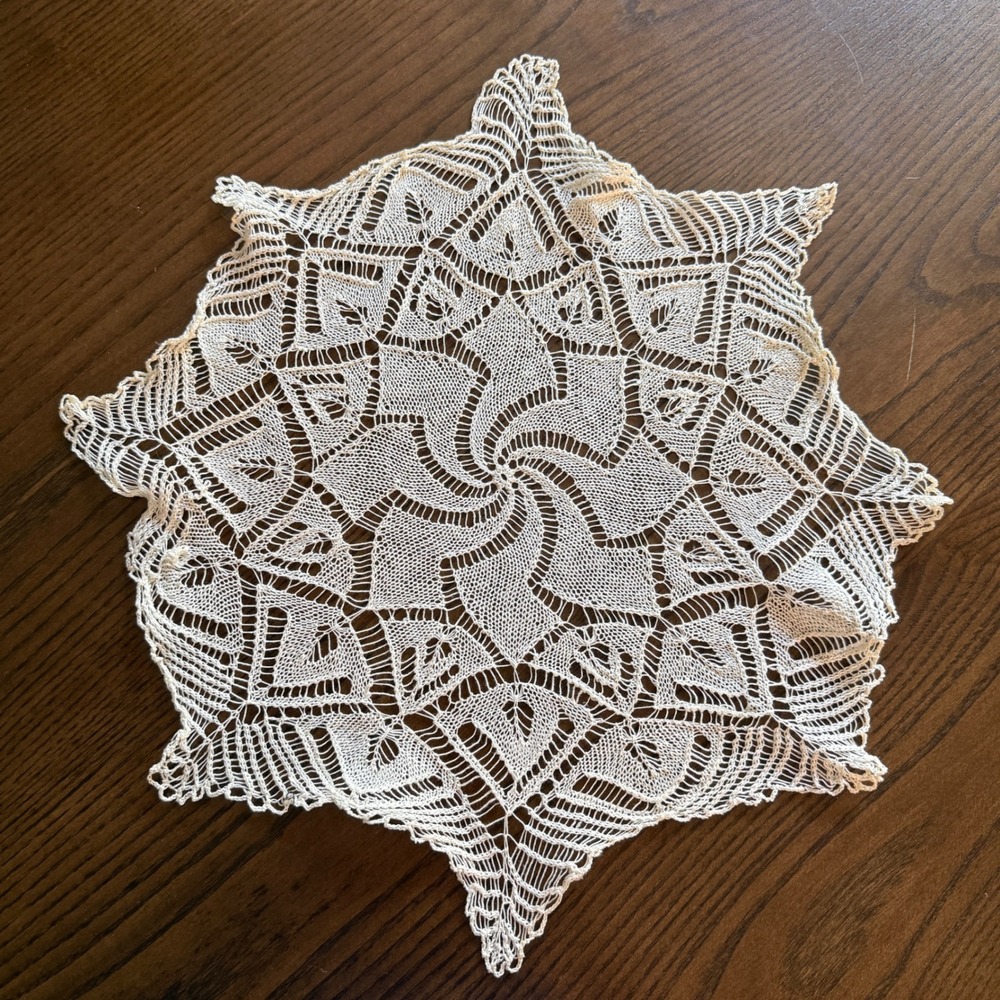 Vintage Hand Crocheted Lace Doily 16" Cream Starburst Round Table Topper Cotton
